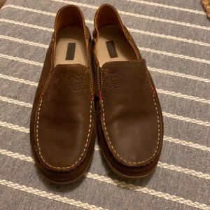 OluKai slip on brown leather shoes